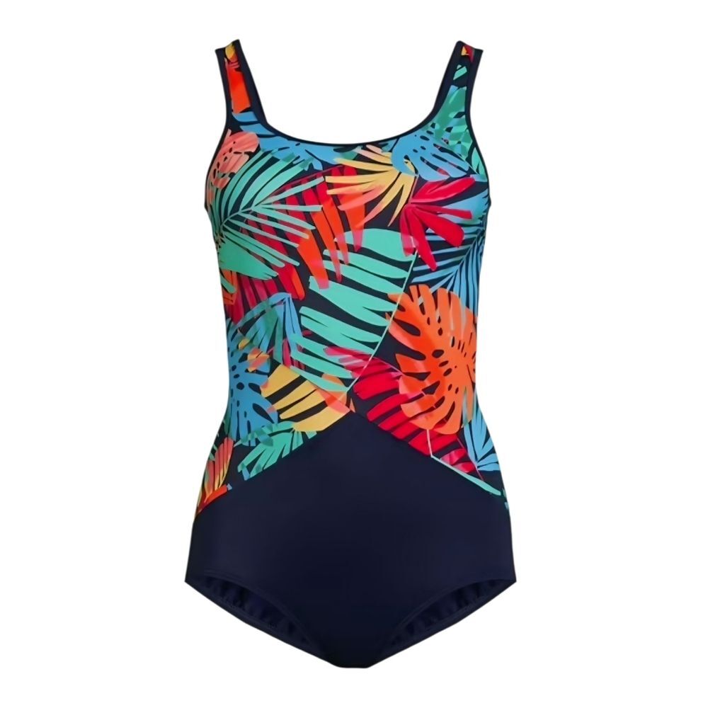 Lands End Floral Swimsuit 10 Red One Piece Flattering Modest Swimwear Resort